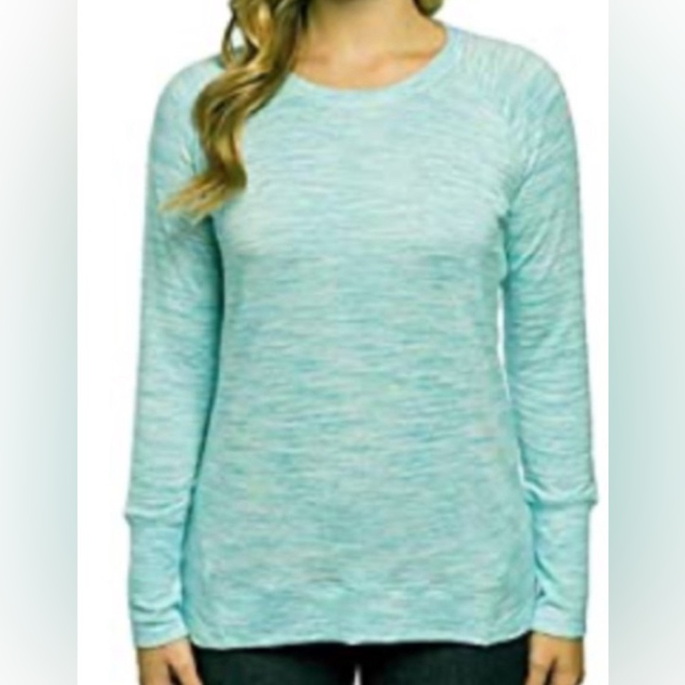 -Champion Green-Blue White Heather L/S shirt #1142524- Medium As Is